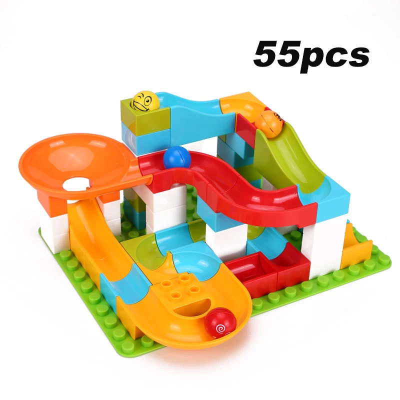 

Reikirc race run maze ball track building blocks 55-100Pcs funnel slide big size building brick compatible