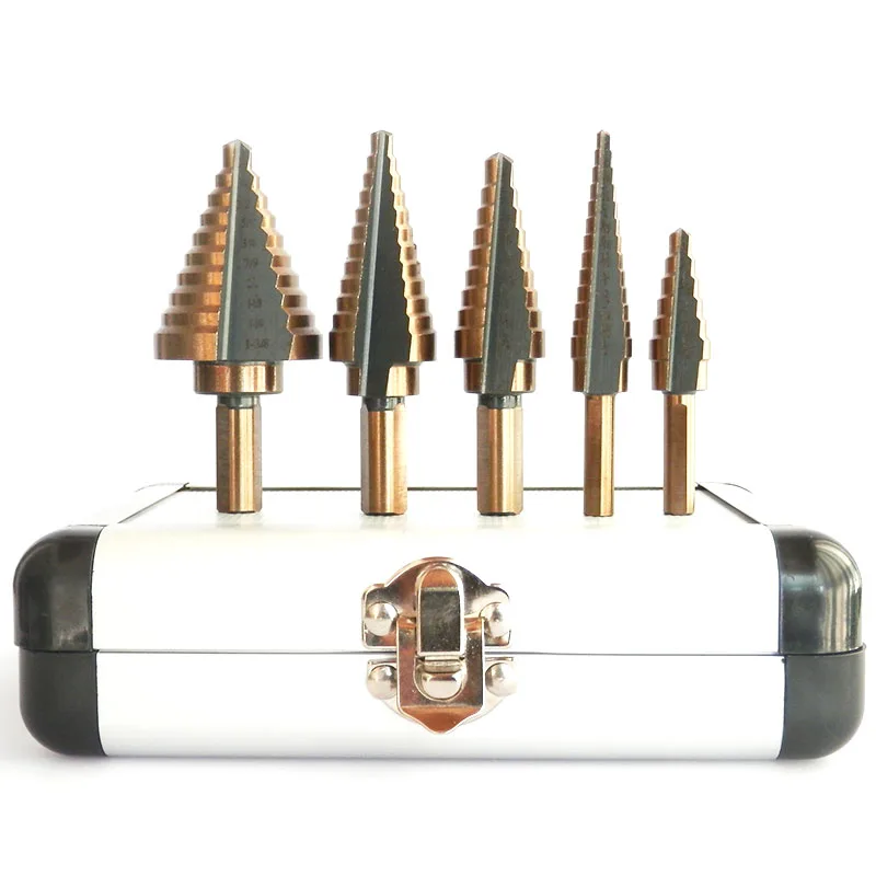 

5pcs Step Drill Bit Set HSS Cobalt Multiple Hole 50 Sizes SAE Step Drills 1/4-1-3/8 3/16-7/8 1/4-3/4 1/8-1/2 3/16-1/2 Drill Bits