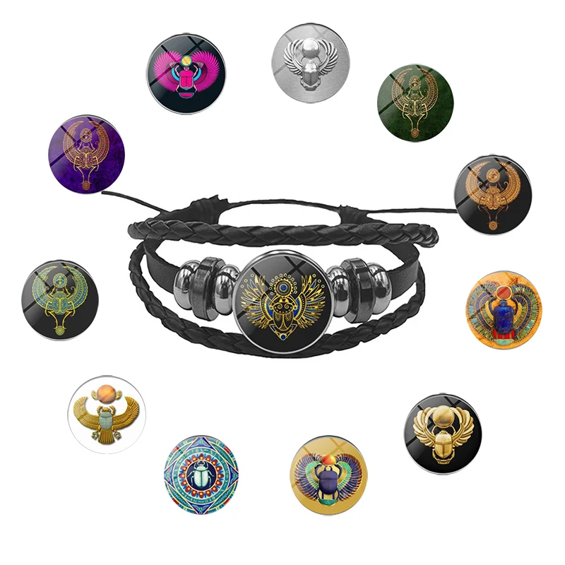 

Egyptian Scarab Time Gem Bracelet Multi-layer Hand-knit Leather Bracelet Birthday Gift Jewelry 12 Style Optional