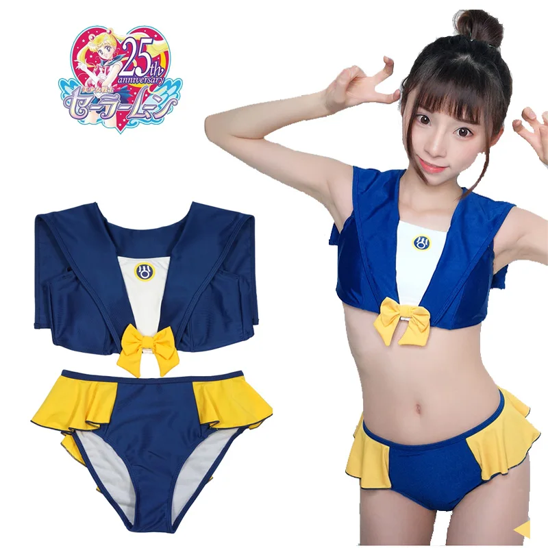 

SuperS Sailor Moon Haruka Tenou Sailor Uranus Cosplay Swimsuit Sukumizu Kaiou Michiru Sailor Suit Lolita Bikini Set Swimwear