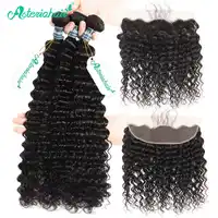 Brazilian Deep Wave รวมกลุ่มกับลูกไม้ปิดด้านหน้า 13*4 Pre plucked 3 Bunddles มนุษย์ผมสานการรวมกลุ่ม ASTERIA remy ผม