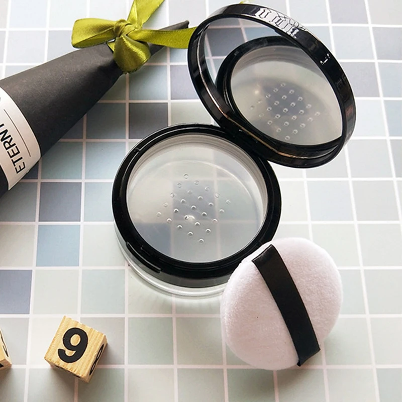 

10pcs/lot 20g Empty Loose Powder Pot With Sieve Cosmetic Makeup Jar Container Handheld Portable Sifter with Black Cap