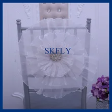 CH096A изготовление на заказ свадебные украшения ручной работы дробленая большая органза белое украшение для стула с кристальной пряжкой