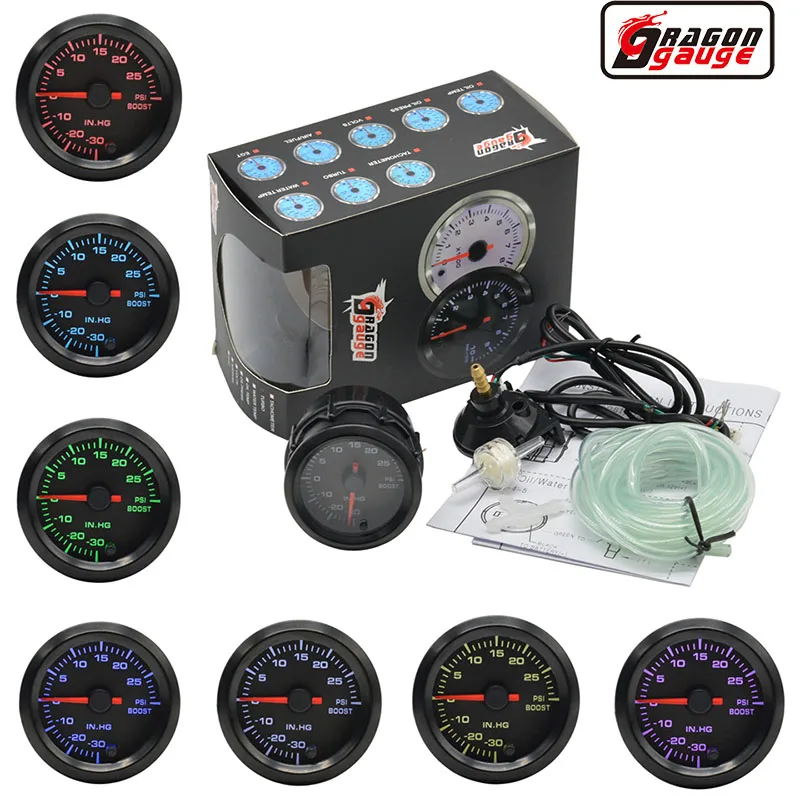 

Dragon gauge 2" 52mm High Speed Stepper Motor 7 Colors LED Backlight Auto Car Boost Gauge Car 0-30 PSI Turbo Meter