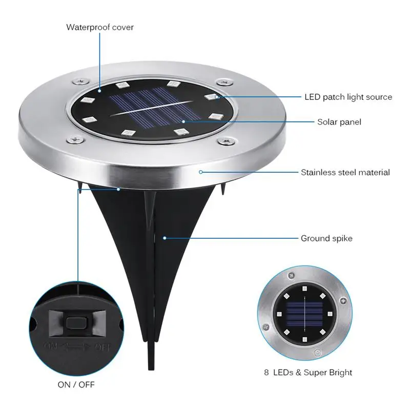 4 шт. Водонепроницаемый светодиодный подземный свет 8 светодиодный светильник на солнечных батареях перезаряжаемый садовый двор для украшения дома подъездная дорога