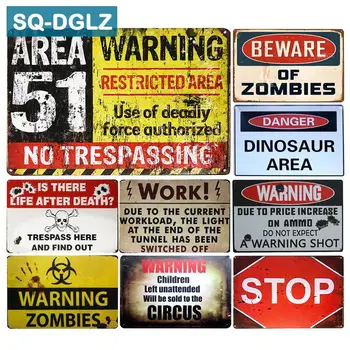 

[SQ-DGLZ] BEWARE OF ZOMBIES & AREA 51 Metal Sign Wall Decor Tin Sign Vintage Metal Signs Home Decor Painting Plaques Art Poster