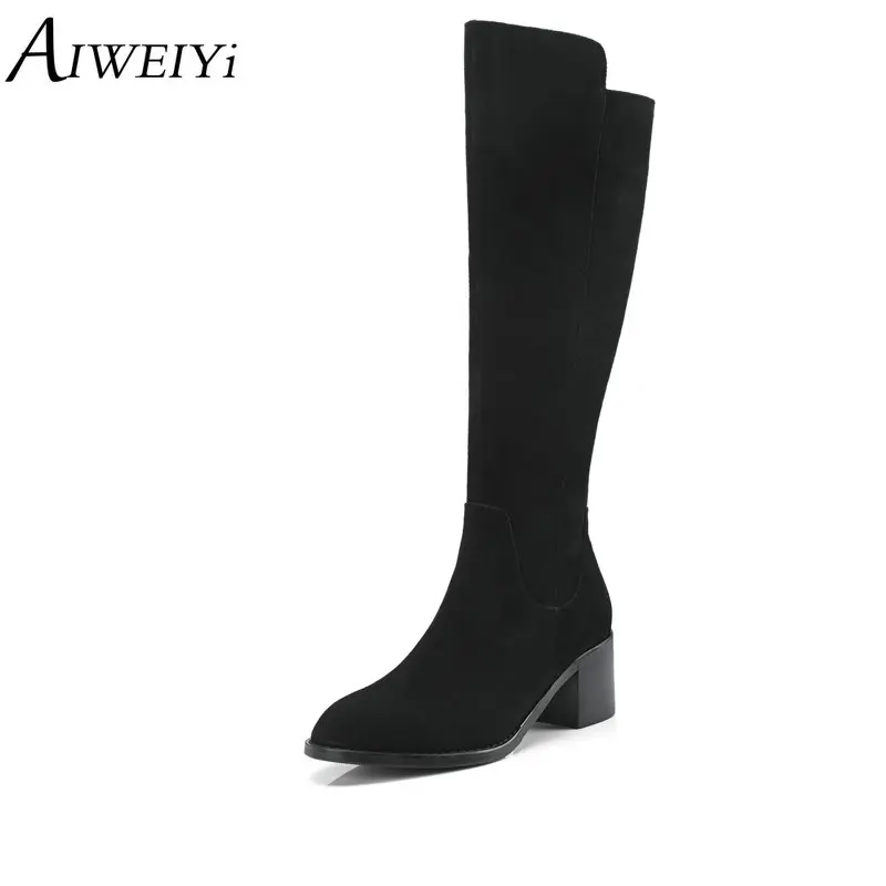 

AIWEIYi Women's Winter Shoes Knee High Boots Plus Big Size High Quality Suede Leather Brand Women Shoes Warm Fur Winter Boots