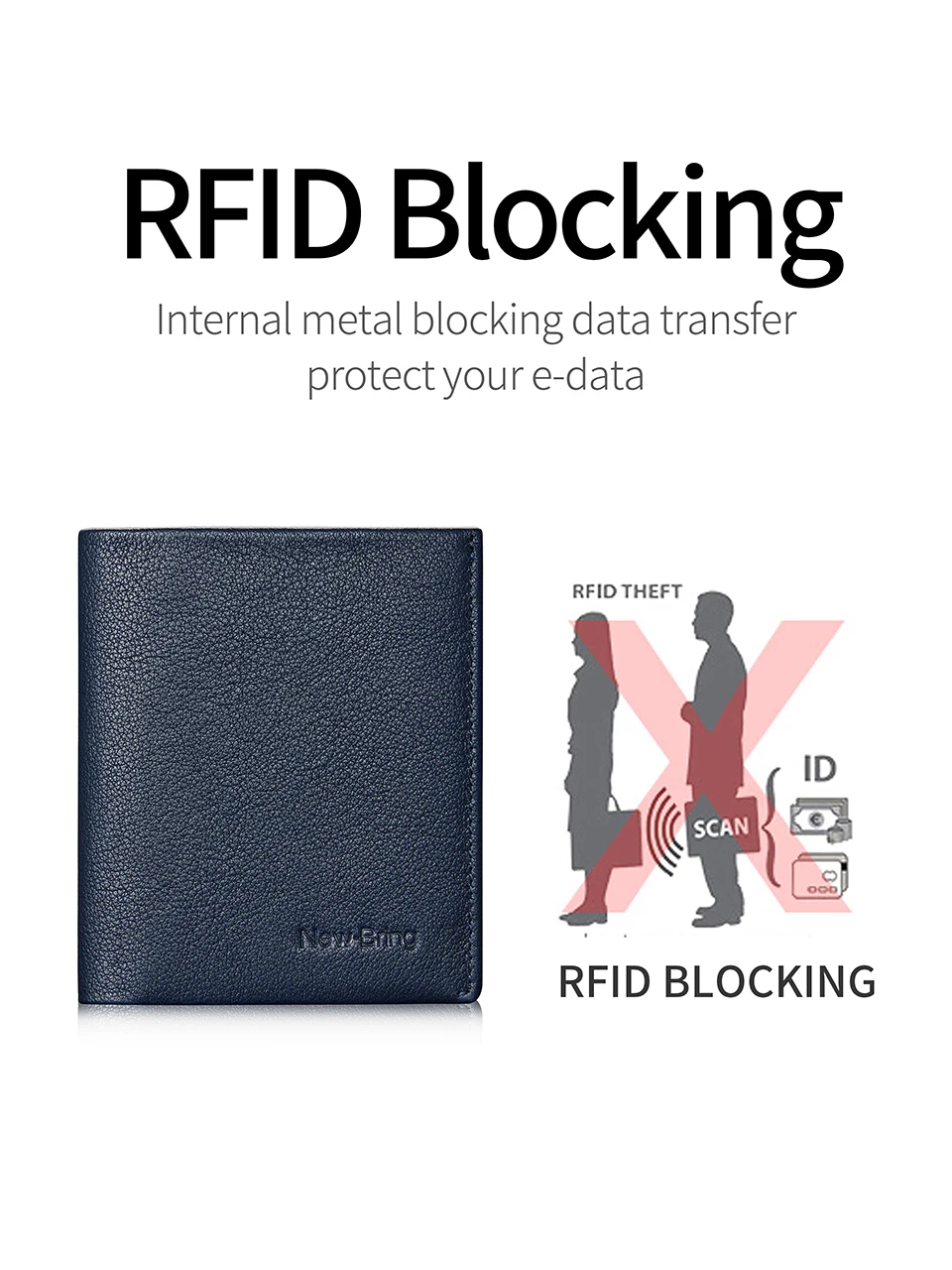 NewBring тонкий кожаный RFID блокирующий кошелек мужской кошелек для карт мужской