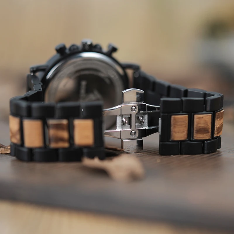BOBO BIRD P09 Wood and Stainless Steel Watches Luminous Hands Stop Watch Mens Quartz Wristwatches in Wooden Box dropshipping