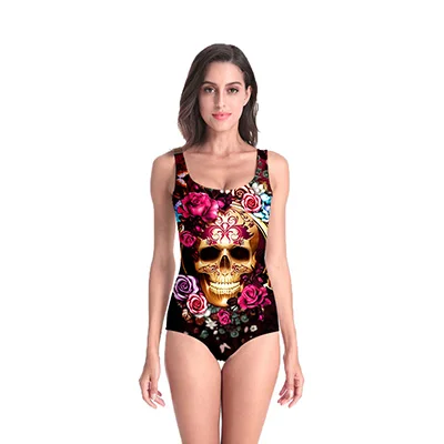 Объёмный рисунок(3D принт) для женщин летние женская одежда купальник качество пляжные стильные боди Готический Череп розовый купальник Dropshipping-3 - Цвет: Бежевый