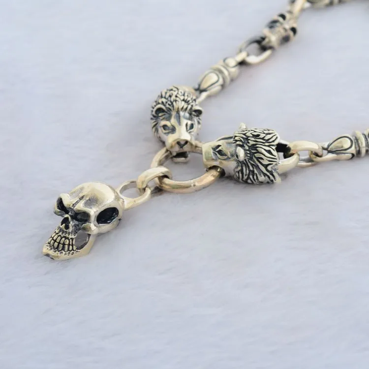Серебряные ювелирные изделия оптом 925 стерлингового серебра ювелирные изделия скелет ожерелье-цепочка, серебро Ретро волк мужчин 047320 w
