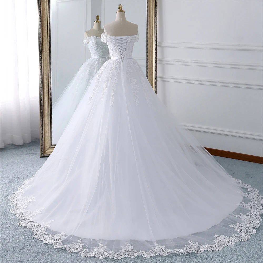 Fansmile кружевные платья свадебное платье Robe Princesse Mariage размера плюс длинный Тюль для поездов Mariage Свадебная индейка FSM-433T