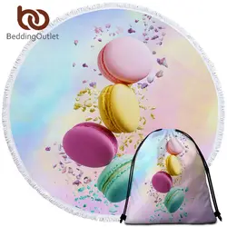 Постельное белье Outlet Macaron круглый пляжное полотенце 3D принт гобелен микрофибра взрослые Toalla шоколадное банное полотенце с кисточками