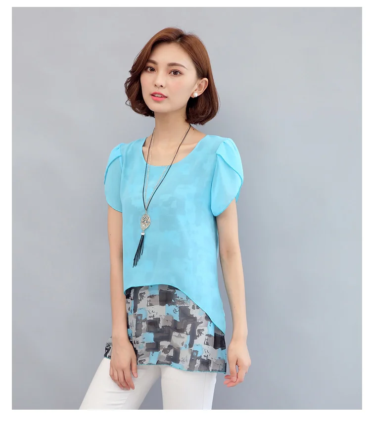 MSSNNG Women Chiffon Blouses Shirts 2018 Summer Plus Size Short Sleeve Elegant Tops Ruffles Print Women Clothing Blusas  (17)