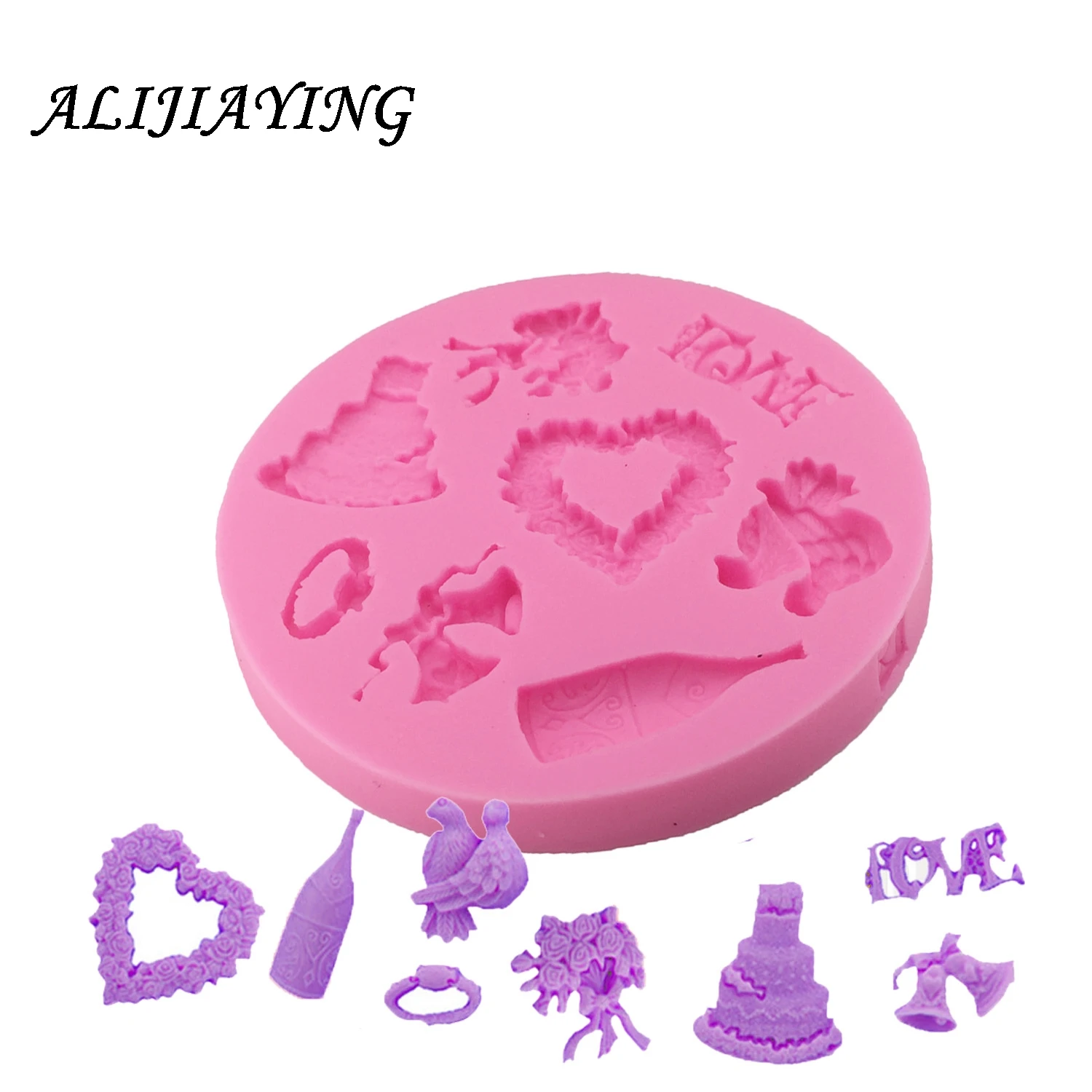 

1Pcs Bell love heart bird Flower bottle Silicone Mold Fondant Cake Decorating Tools Chocolate Gumpaste Molds D0966