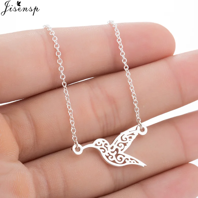

Jisensp Fashion Jewelry Origami Hummingbird Necklace for Women Simple Flying Birds Necklace Long Chain Pendant Necklaces