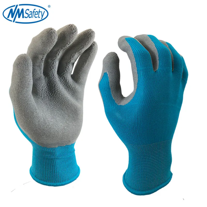 NMSafety защитные рабочие перчатки для садоводства с красочным полиэстером погружающийся поролон латексные безопасные рабочие перчатки