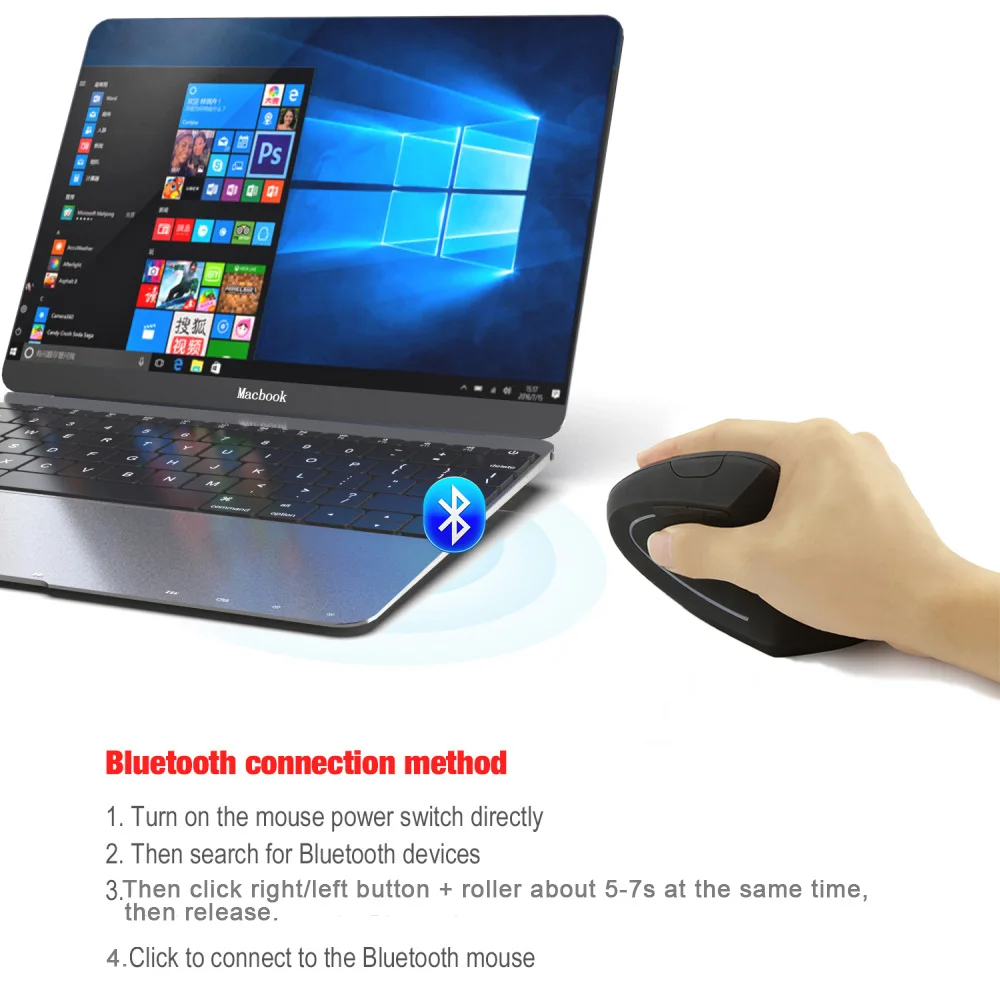 CHYI эргономичная Вертикальная Bluetooth Мышь Беспроводной оптический 800/1200/1600 Точек на