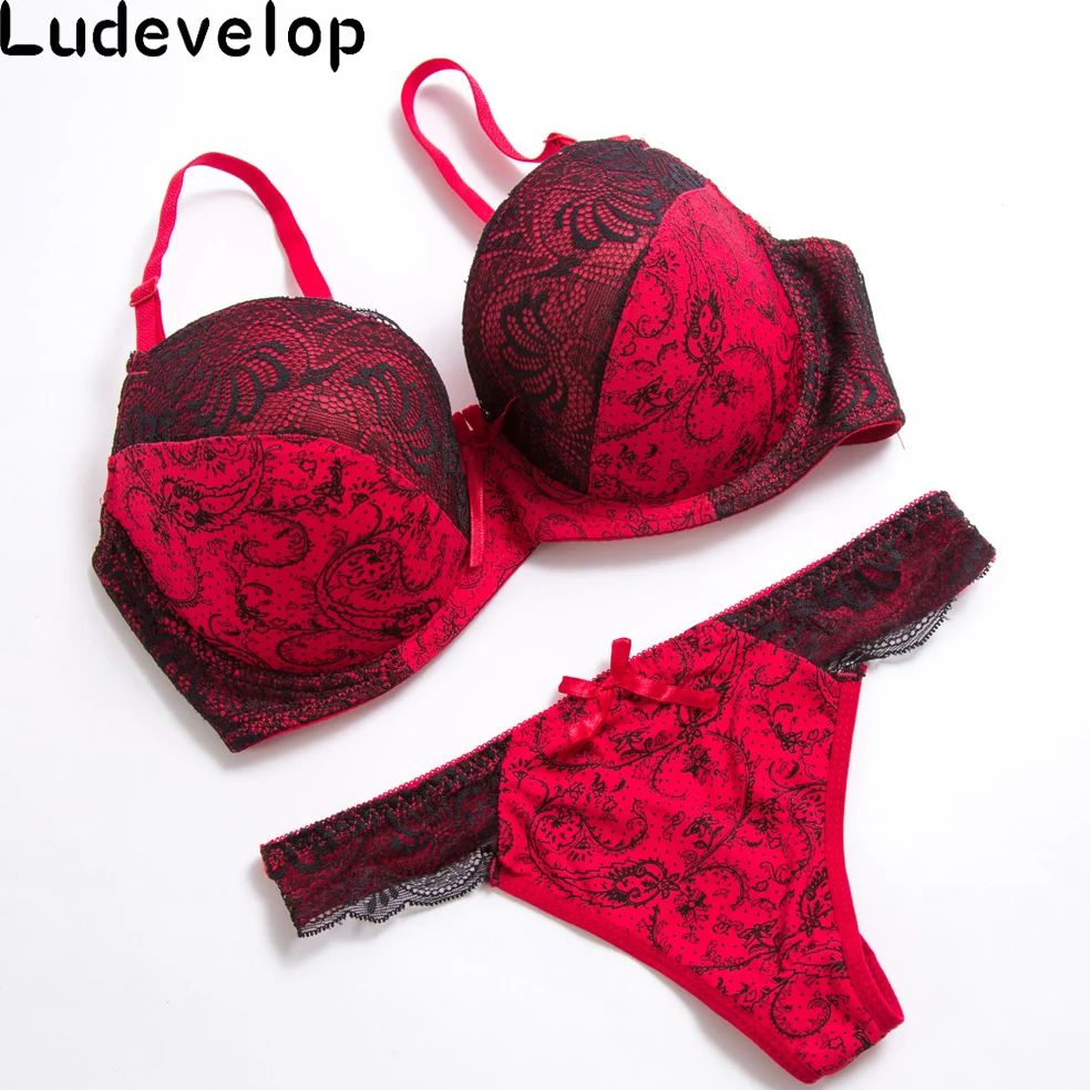 Ludevelop Lady Sexy Women Bra Set Plus size Floral Lace Bralette Briefs Set Elegant Thin cup Bra Underwear Women Lingerie Set