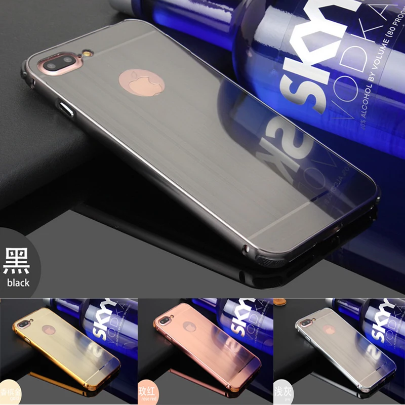 

For iphone 8 plus 8+ Brushed mirror Back Cover Case for iphone 8 Plating Aluminum Metal Frame for iphone 7 7 plus Case
