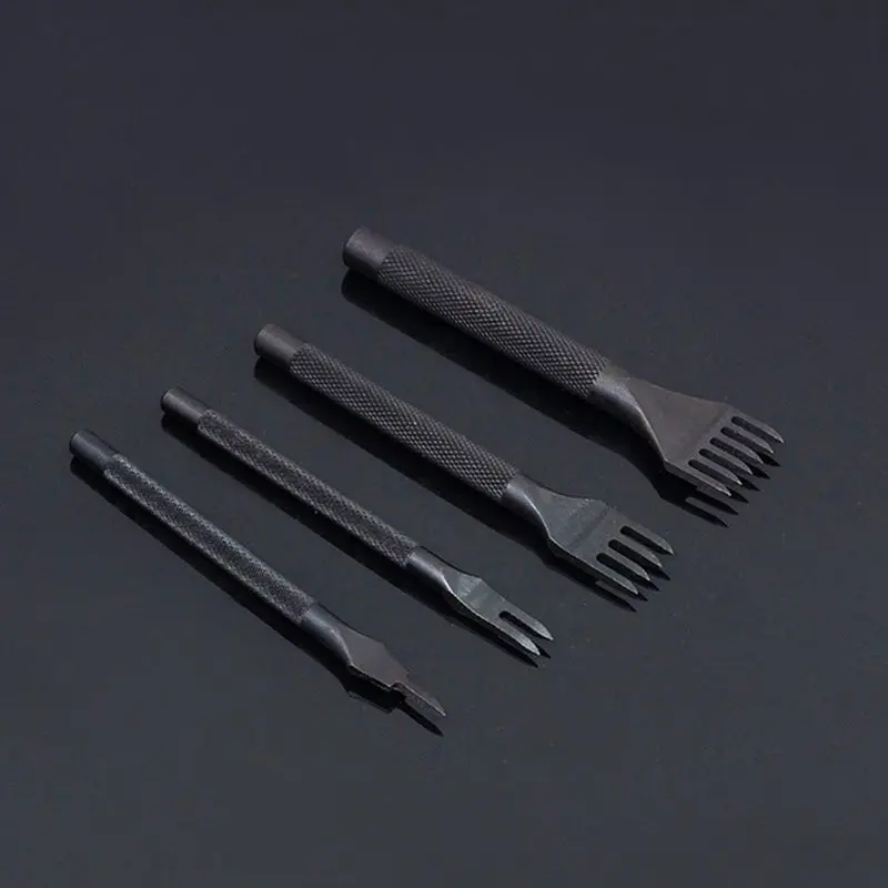 

4pcs/set 4mm Leather Craft Tools Hole Punches Lacing Stitching Punch Tool 1+2+4+6 Prong Leather Tools Set