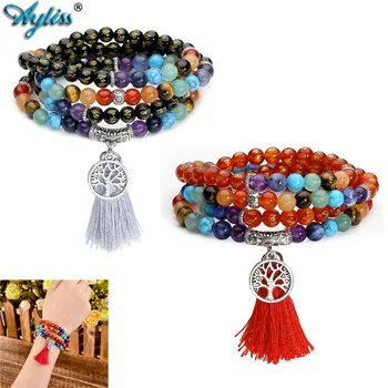 

Ayliss 7 Chakra Buddhist Mala Prayer Bracelets 108 Beads Meditation Reiki Healing Yoga Bracelet Necklace W/Tree of Life Tassel