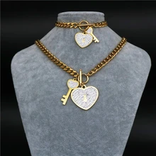 

pz jewellery Newest Stainless Steel jewelry sets fashion Heart shape zircon gold color Necklace Bracelet sets for women
