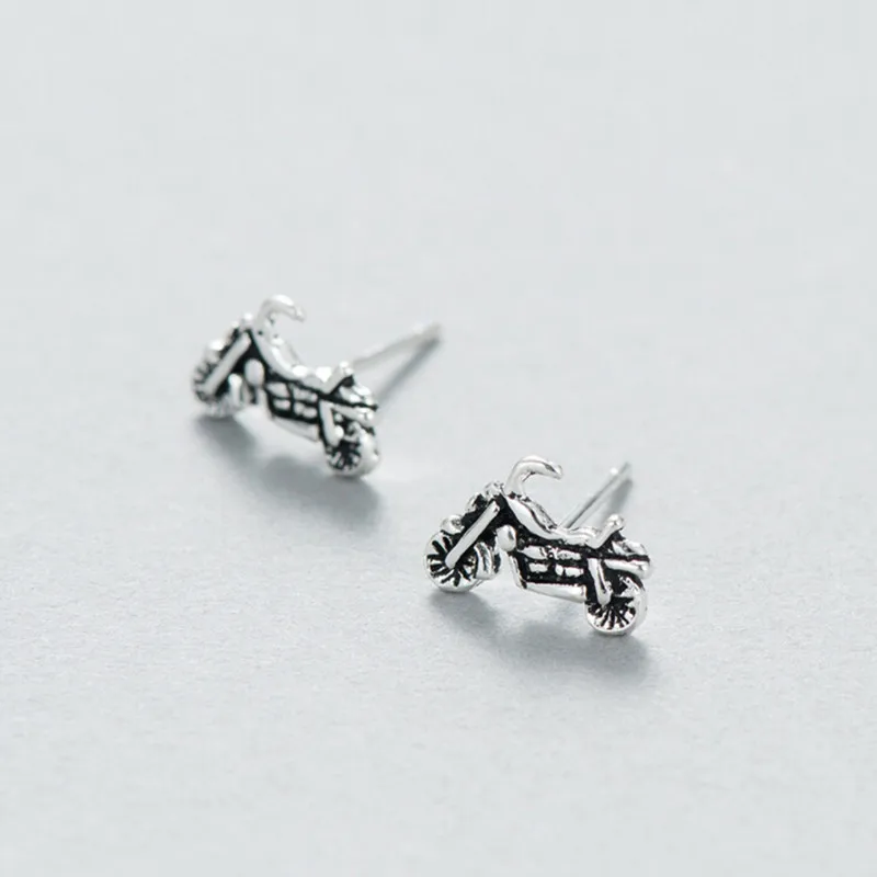 New 925 Sterling Silver Motorcycle Stud Earrings For Women Men Vintage