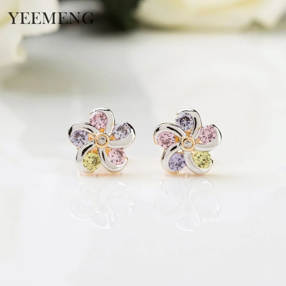 

YEEMENG New Earrings Women Fashion Trendy Jewelry Multicolor Natural Zircon Petal Stud Earrings for Girl Daily appointment