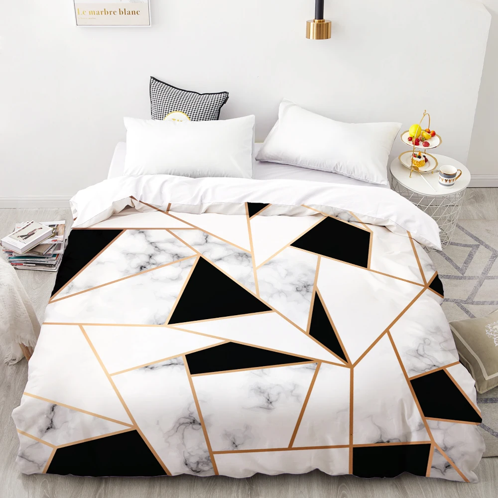

3D HD Digital Printing Custom Duvet Cover,Comforter/Quilt/Blanket case Queen King Bedding 220x240,Bedclothes Black Marble White