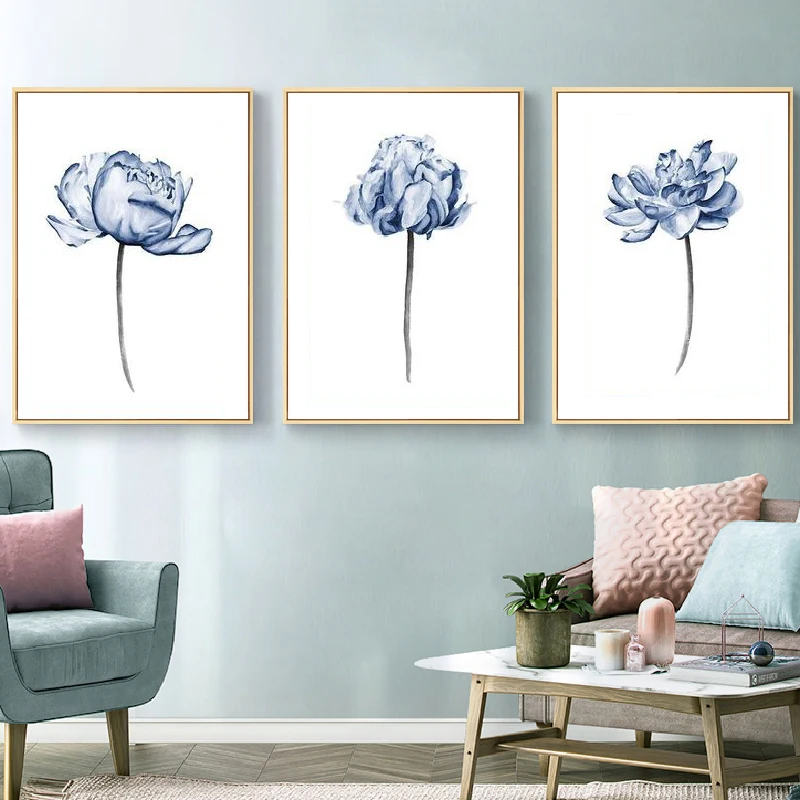 Peony Watercolor flowers canvas print living room decor