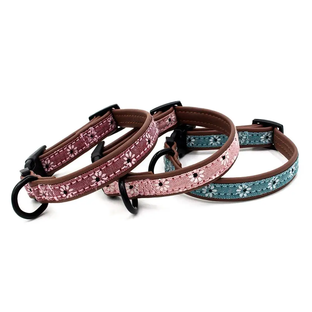

Pet Cat Adjustable Microfiber Lined Dog Collar Flower Buckle Neck Strap Band