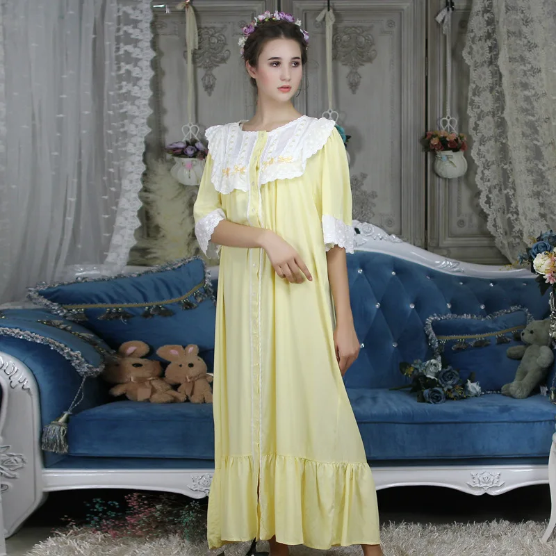 

Royal Autumn Cotton Vintage Women's Long Nightgowns Half Sleeve Elegant Long Sleep Dress Female Sleepwear Large Size 005