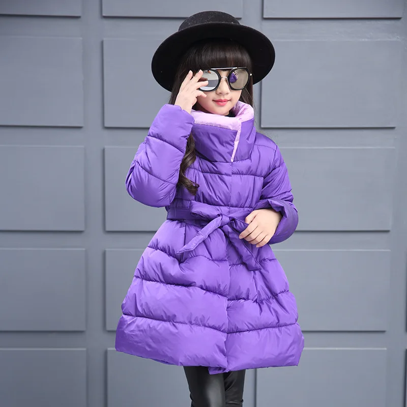 

Fashion Warm Girl Winter Clothes Bowknot Jacket Children Clothing Windbreaker Long Down Jackets Hooded Girls Thick Coat 6-12T