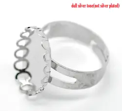 DoreenBeads медные Регулируемые кольца овальное, серебристого цвета Кабошон Настройки (подходит 18 мм x 13 мм) 18,3 мм (6/8 ") (США) 1 шт