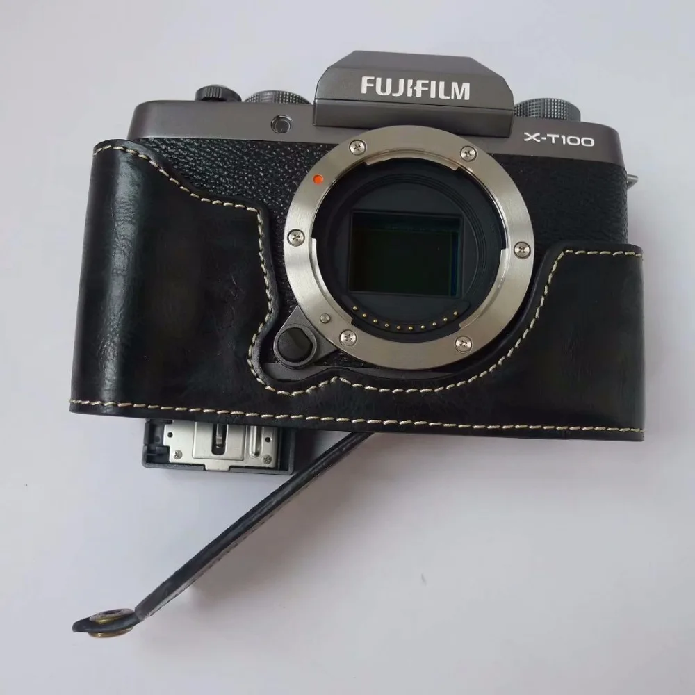 Кожаная сумка для камеры, нижний чехол, Половина корпуса, чехол для Fujifilm Fuji X-T100 XT100 X T100, Половина корпуса, крышка с отверстием батареи