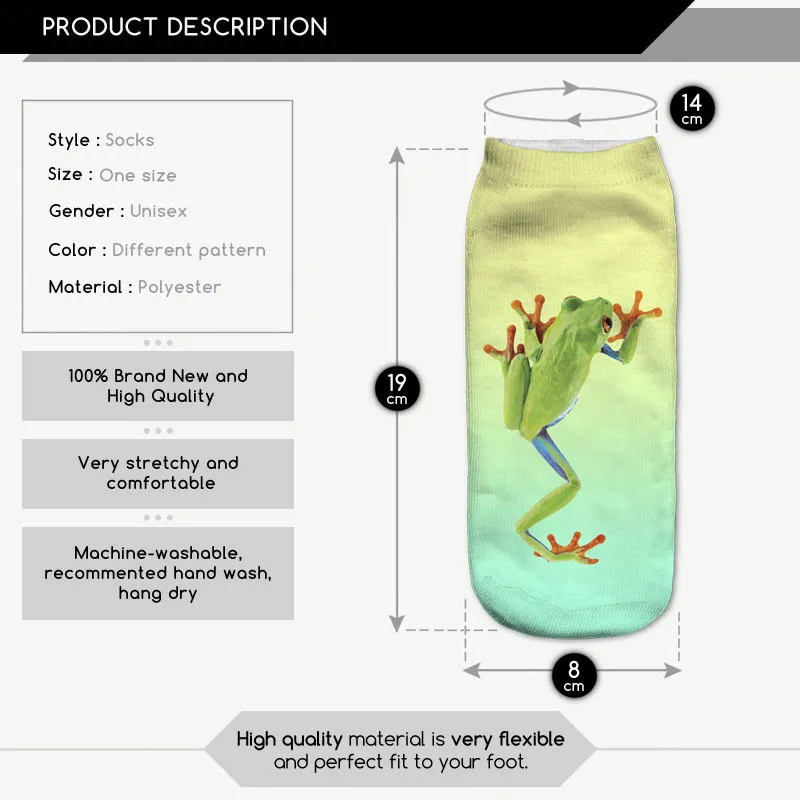 Новинка года; дизайнерские носки с 3D изображением лягушек; градиентные носки унисекс из полиэстера; дышащие носки до лодыжки; женские носки; повседневные носки с героями мультфильмов