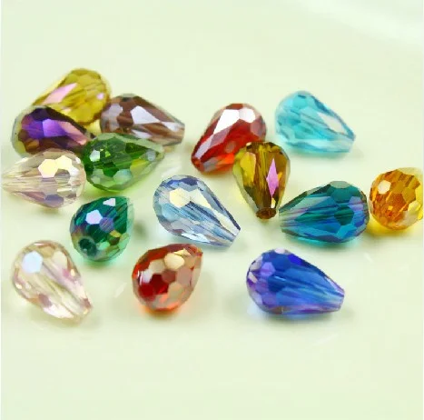 

Mixed AB Color/Clear Color Tear Drop Cut & Faceted Crystal Glass Spacer Beads 8x11mm 50pcs CR-14