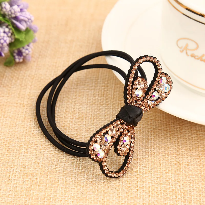 

Simple Women Ponytail Holder Headwear Rhinestone Bowknot Elastic Hair Bands Girl Fashion Headdress Full Diamond Hair Accessories