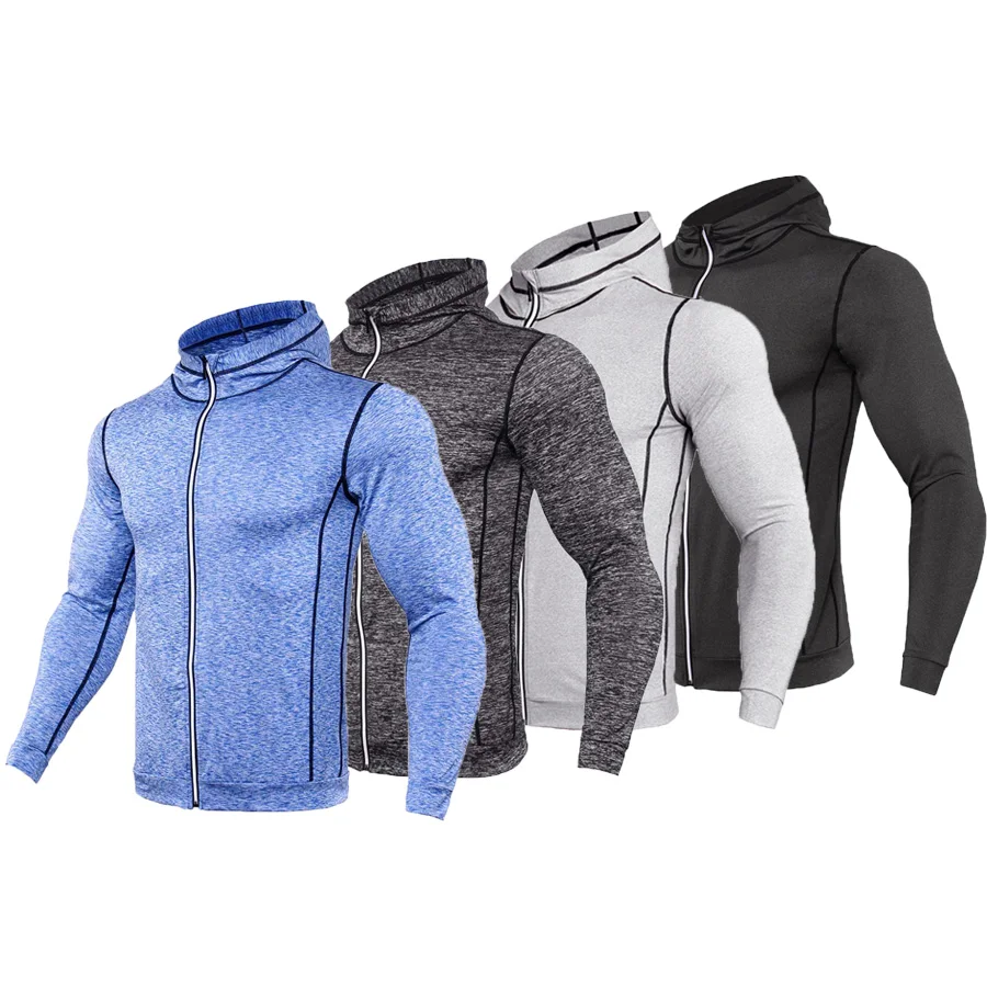 2018 New Rashgard Hooded Sport Shirt Men Long Sleeve Zipper Running T Shirt Men Hoody Compression Shirt Gym Tshirt Fitness Top