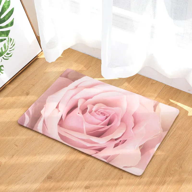 

Beautiful Plant Flowers Door Mat Leaves Pink Rose Begonia Peach Carpet Yoga Chunlan Pear Flowers Large Coral Fleece Rugs Custom