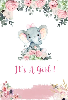 

Elephant Backdrop Blue Pink Floral Photocall Background For Boy Girl Baby Shower Banner Dessert Table Decor Photo Studio Props