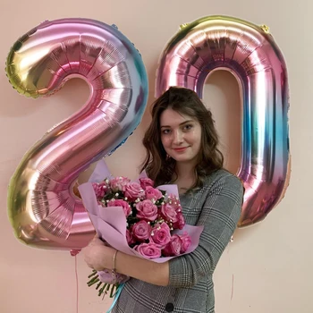 

32inch Gradient Color Number Foil Balloons Birthday Party Decorations Kids Wedding & Engagement Kids Decor Baby Shower Ball
