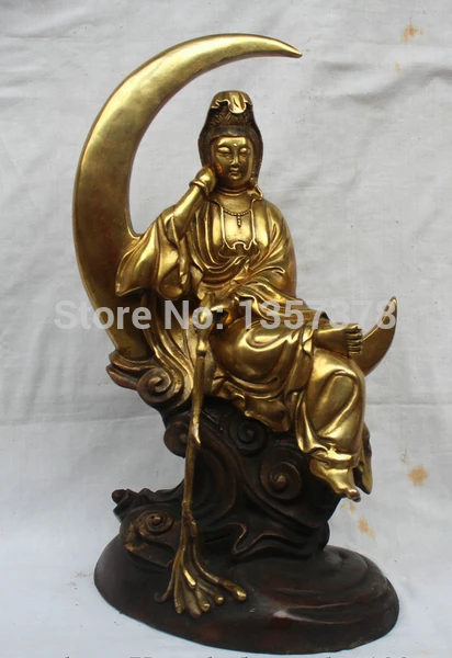 

shitou 00427 15" Chinese Buddhism Bronze Gild Sit Moon Kwan-yin Guan Yin Goddess Statue discount 30% (C0324)