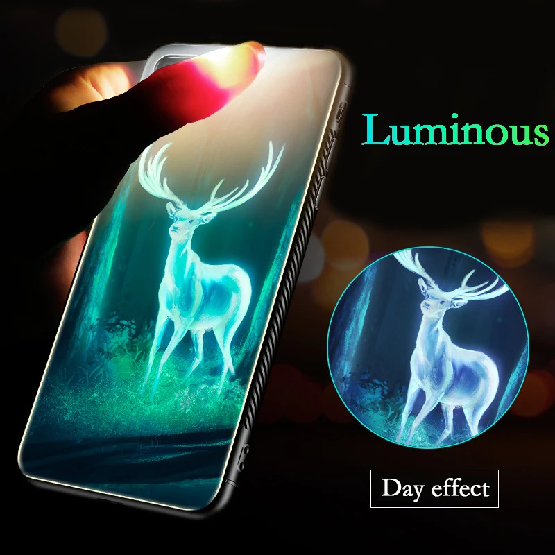 Luminous Case for iPhone X 7 Plus 8 6s Cover Night Light Painting For Apple 6 Tempered Glass TPU Edge Shell |