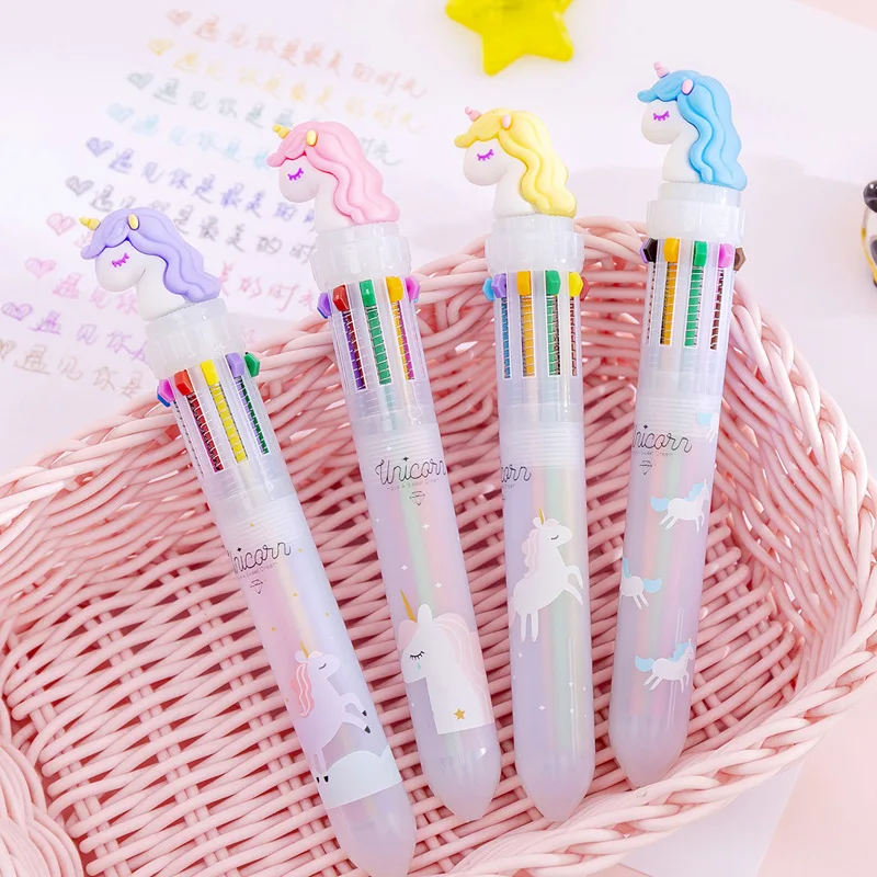 Colorful Cartoon Rainbow Unicorn 10 Colors Ballpoint Pen School Office Supply Writing Supply Gift Stationery Papelaria Escolar