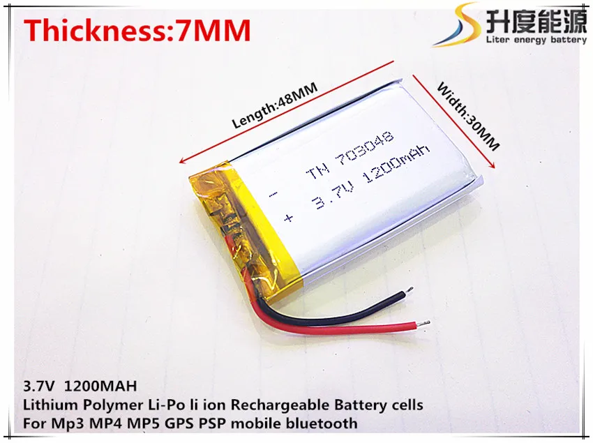 

3.7V 1200mAh 703048 Lithium Polymer Li-Po li ion Rechargeable Battery cells For Mp3 MP4 MP5 GPS mobile bluetooth
