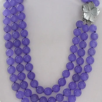 

Charms purple 3 row 8mm fashion round violet chalcedony jades stone trendy gems necklace shell flower jewelry making AAA+ BV353