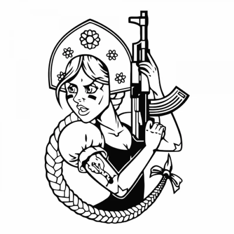

30*21cm Car Sticker Alenushka with a gun Russia Theme Decal Stickers Waterproof Roof Decor Window Rear Windshield CL058