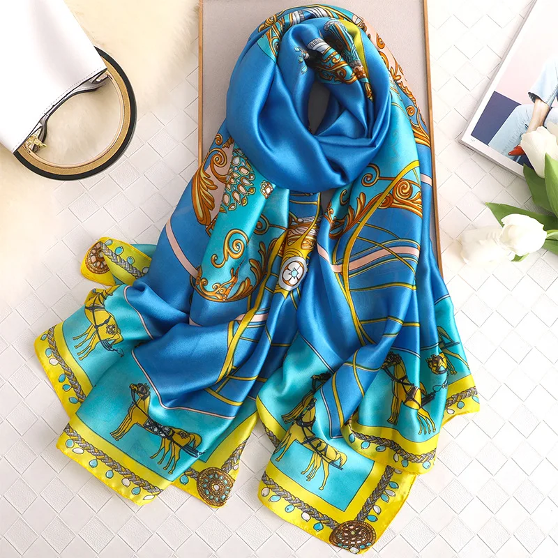 

Summer Pashmina Scarf Women Luxury Carriage Printed Silk Scarfs Lady Beach Shawls and Wraps Foulard Hijab Female 2019 New